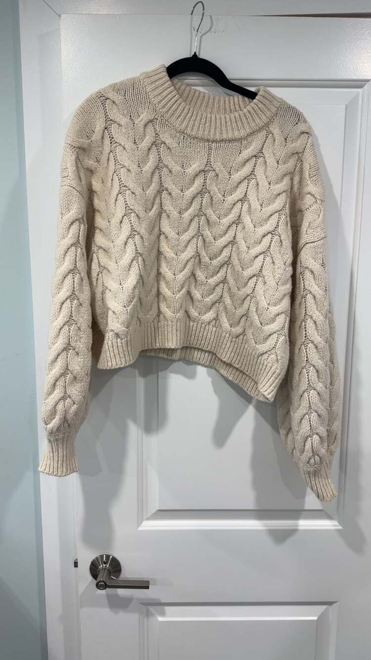 Rita Ora x Primark Cream Cable Knit Cropped Crew Neck Sweater